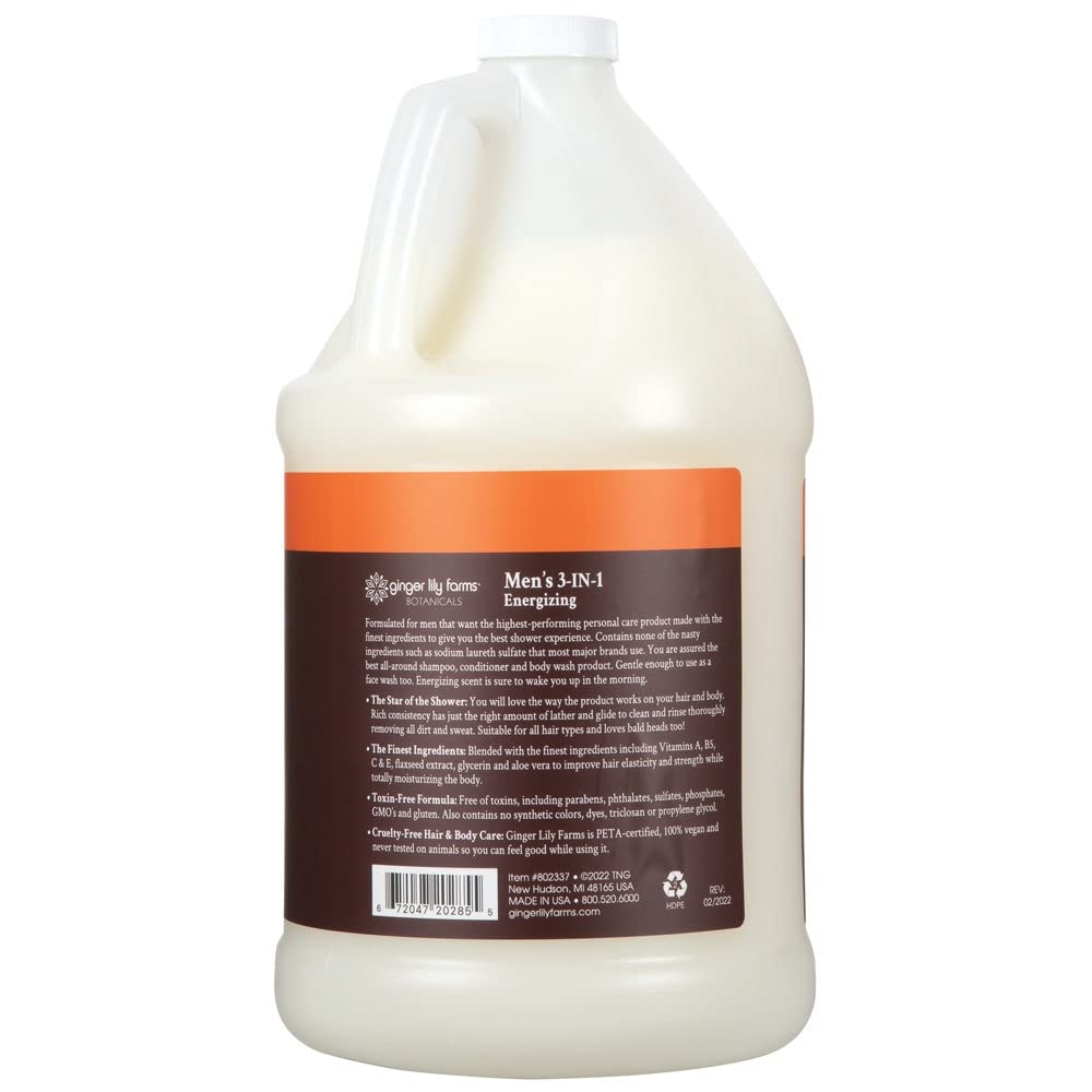 Ginger Lily Farms 1 gal Men's 3-In-1 Shampoo, Energizing Scent