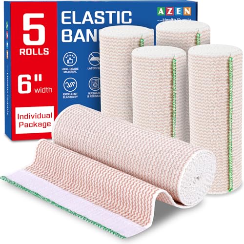 AZEN Premium 5 Pack Elastic Bandage Wrap 6 Inch, Compression - Product Imagery