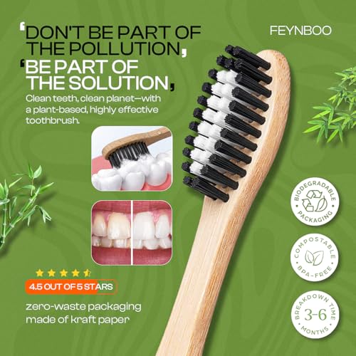 Bamboo Toothbrushes Medium Bristles 6 Pack - BPA Free Bristles - Product Imagery