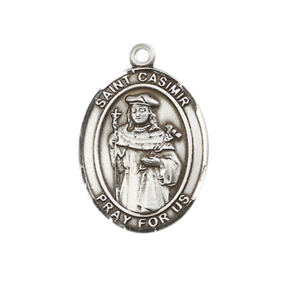 Everlasting Light Jewelry Men's Medium Oval Saint St. Casimir Medal Pendant – close-up detail in Pewter