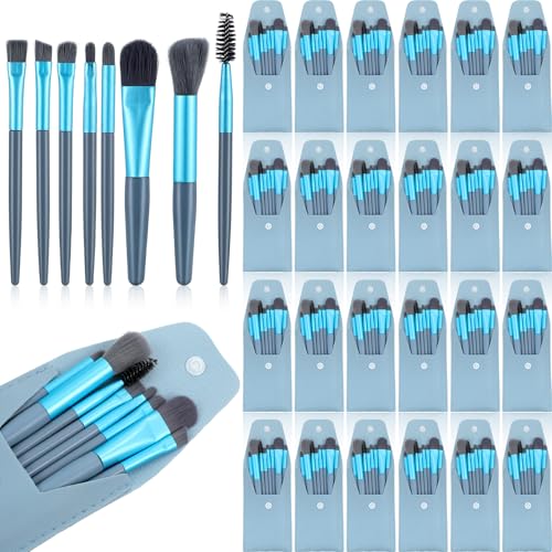 HOFURME 24 Packs Mini Makeup Brushes Travel Set - Each Set Contains 8-Piece Portable Travel Size Makeup Brushes with Blu