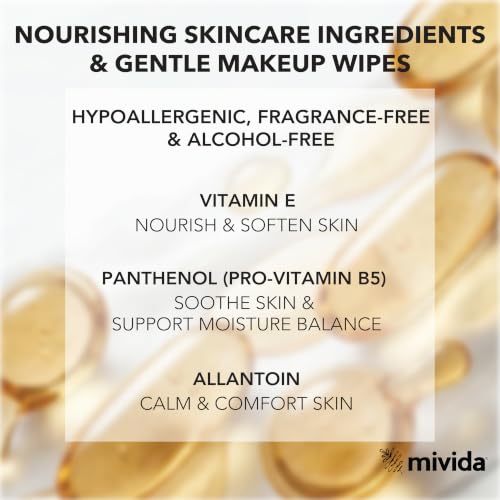mivida Hypoallergenic Makeup Remover Wipes Bulk With Vitamin E, - Product Imagery