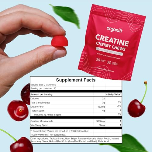 Organifi Creatine Chews - Premium Cherry Chews to Perform, Look, - Product Imagery