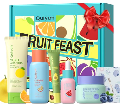 QUIYUM Fruit Skincare Set for Teen Girl, 5 Daily Routine Beauty - Product Imagery