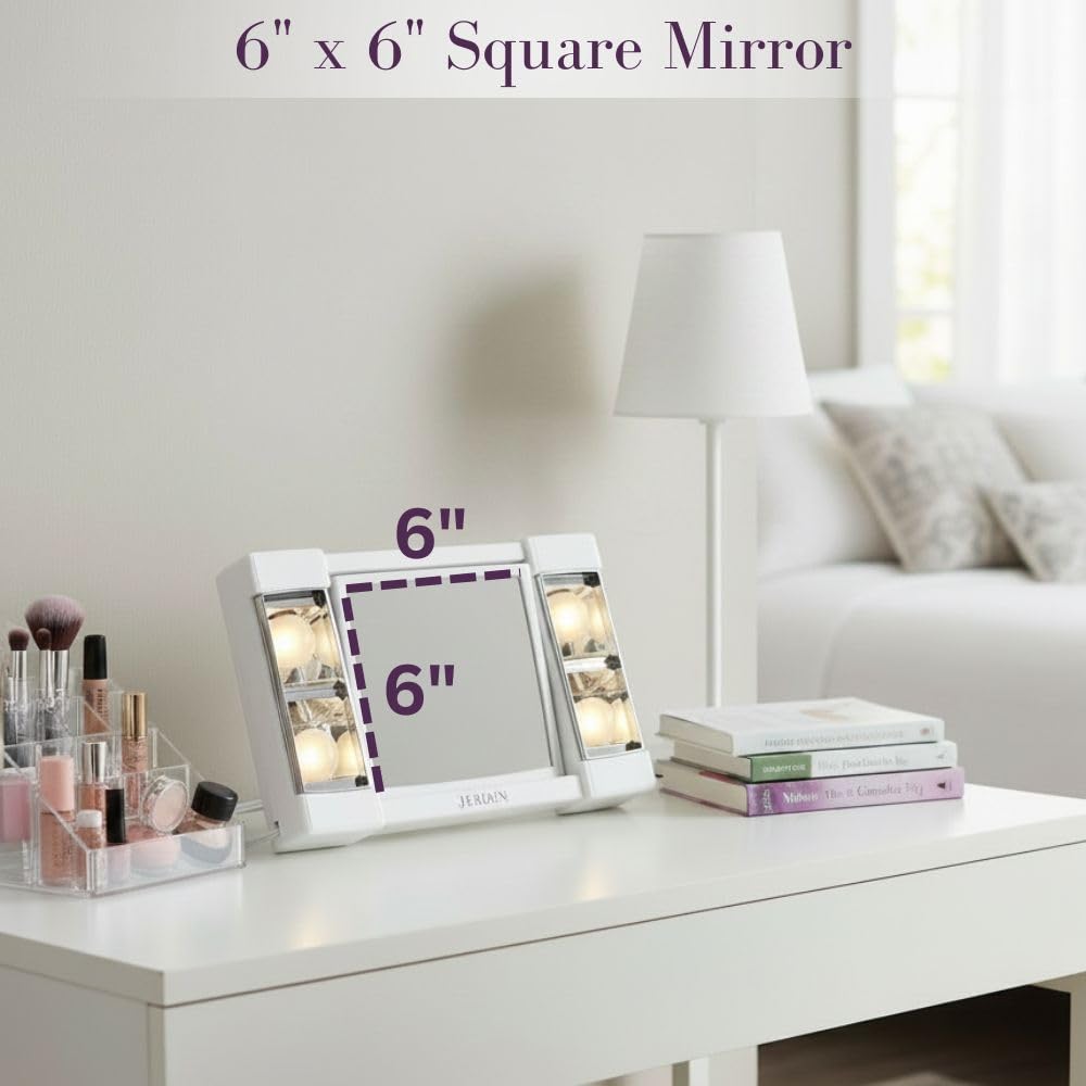 JERDON Lighted Makeup Mirror with 3X Magnification - White - J1010 – full view