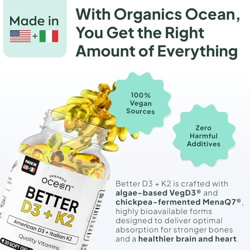 Organics Ocean Better D3 + K2-100% Organic Vitamin D3 and K2 - Product Imagery