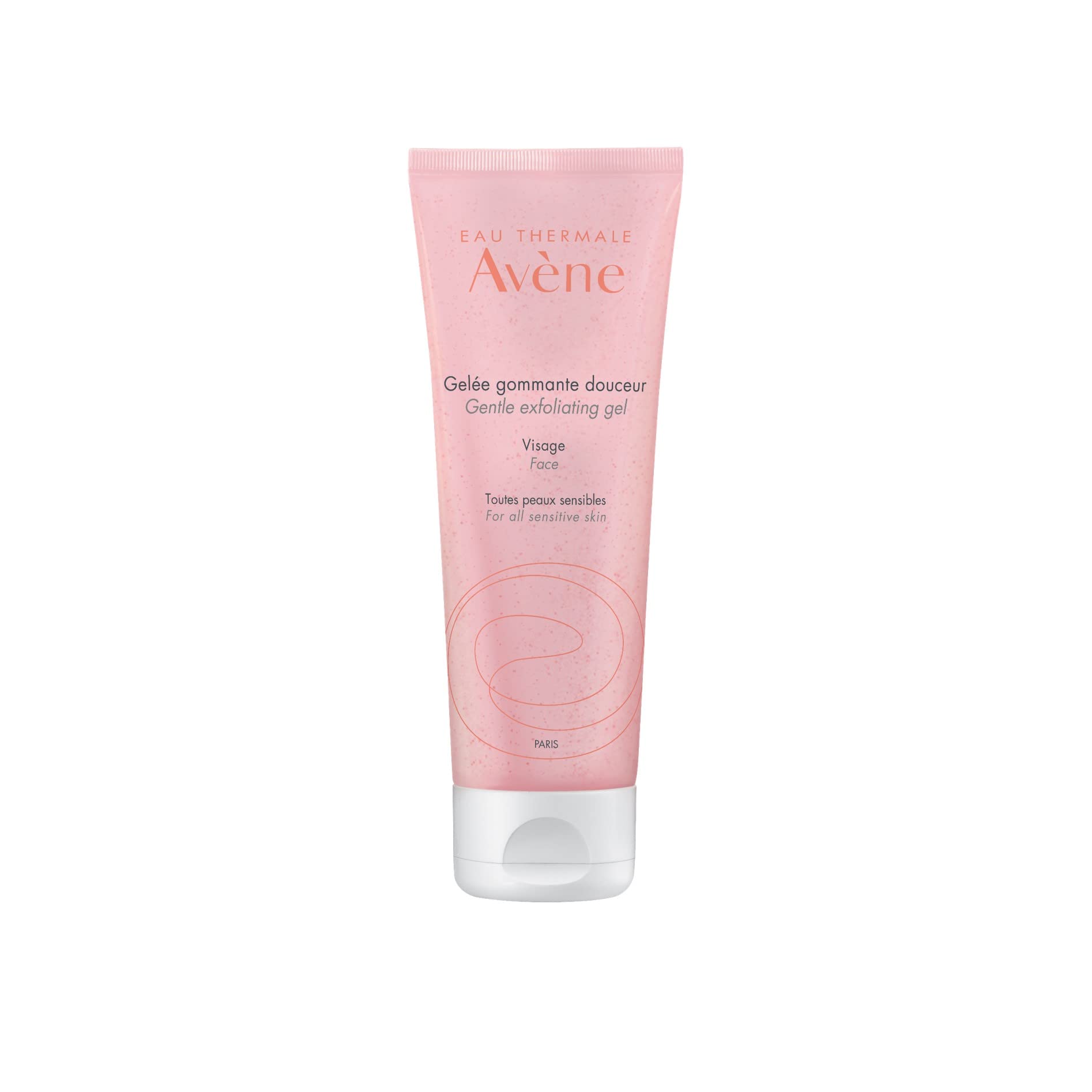 Eau Thermale Avène Gentle Exfoliating Gel face scrub in 2.5 oz tube, showing the product and packaging.
