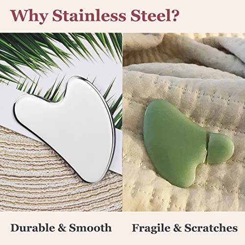 Stainless Steel Gua Sha and Face Roller Set, Facial Tool for - Product Imagery