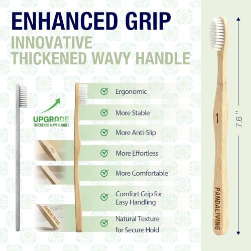 Bamboo Toothbrushes 6 Pack, Thick Wavy Ergonomic Non-Slip - Product Imagery
