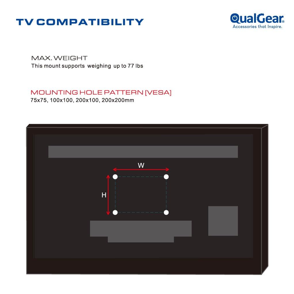 QualGear UL Listed Low Profile Full Motion TV Wall Mount for 23-42 Inch TVs – back view and specifications