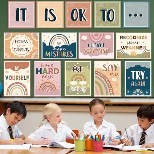 Mental Health Posters It's OK to Boho Bulletin Board Decorations - Product Imagery
