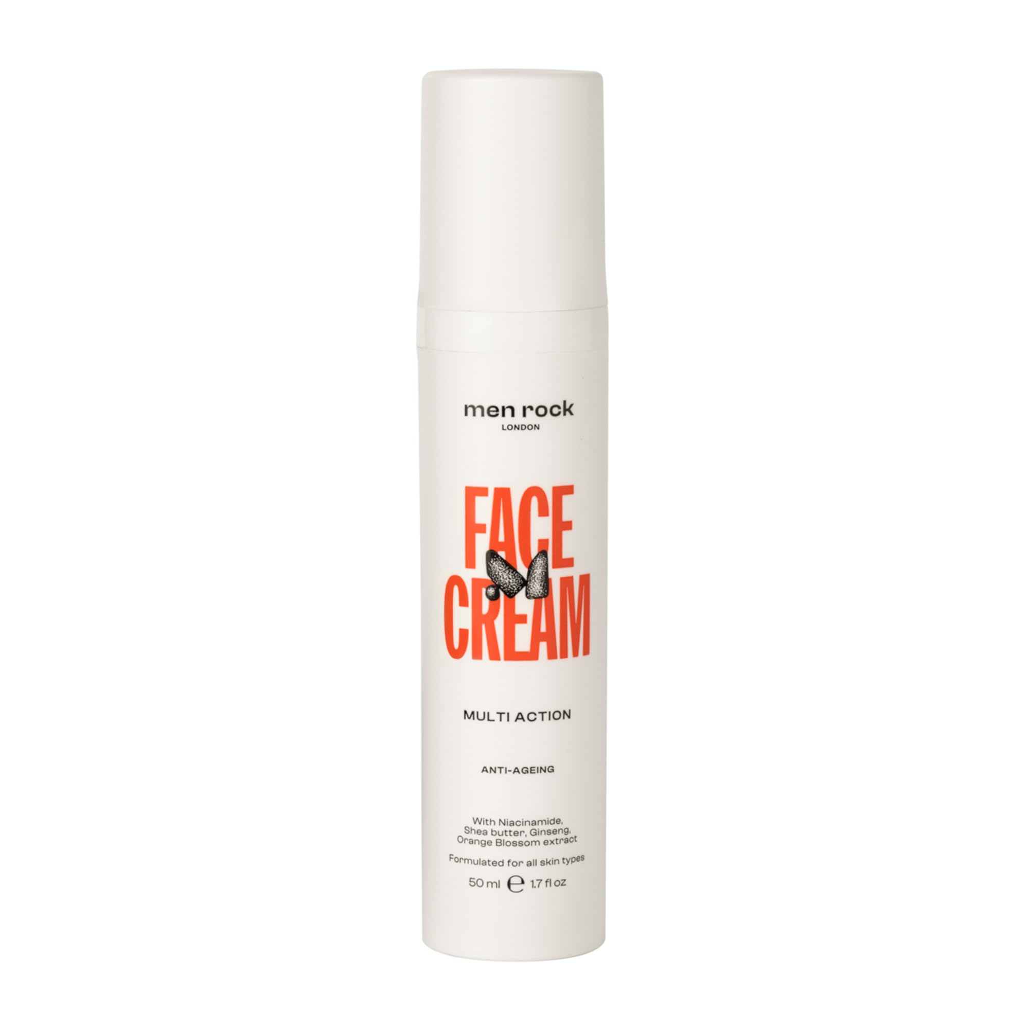 Men Rock face cream, daily anti-aging moisturizer for men, 1.7 oz jar, smooth facial lotion for skincare and hydration.