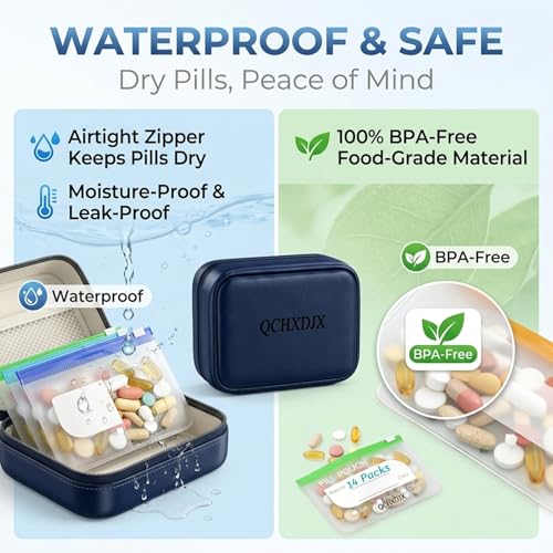 Waterproof Pill Pouch Set, 14 Color-Coded Reusable Zipper Pill - Product Imagery