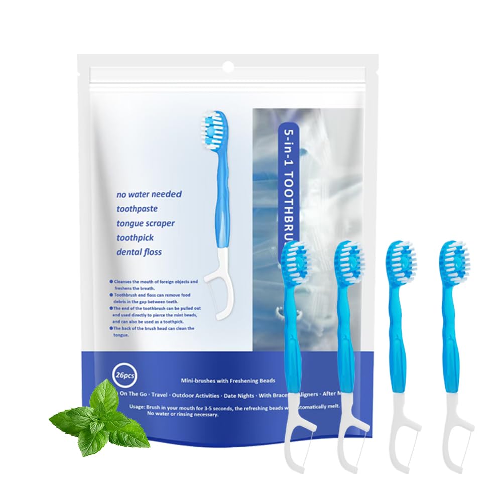 5 in 1 Mini Brushes-Disposable Toothbrushes with Toothpaste + - Product Imagery