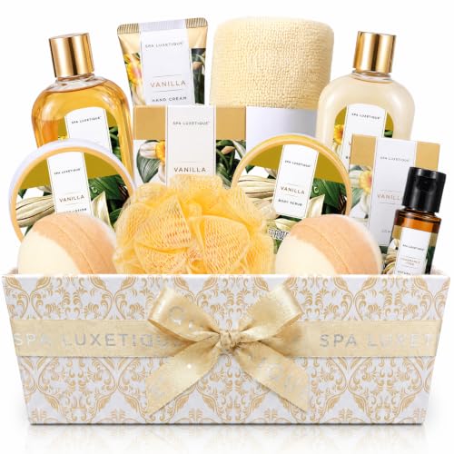 spa luxetique Spa Gift Baskets for Women, Luxetique Spa Kit for Women, 12pcs Vanilla Bath and Body Sets, Birthday Gifts,