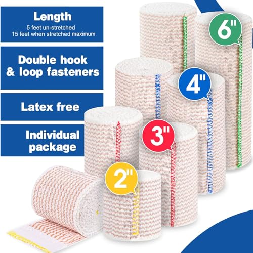 AZEN Premium 8 Pack Elastic Bandage Wrap (2x2", 2x3", 2x4", - Product Imagery