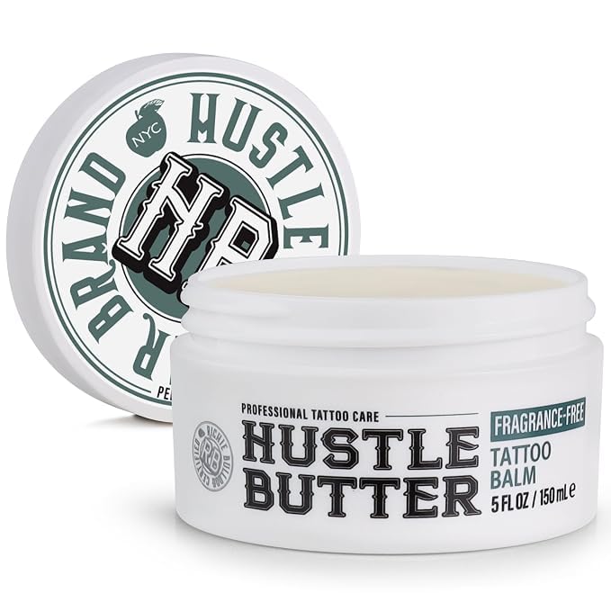 Hustle Butter Deluxe Hustle Butter Fragrance Free Tattoo Aftercare 5oz Tattoo Balm, Unscented Vegan Tattoo Butter and He