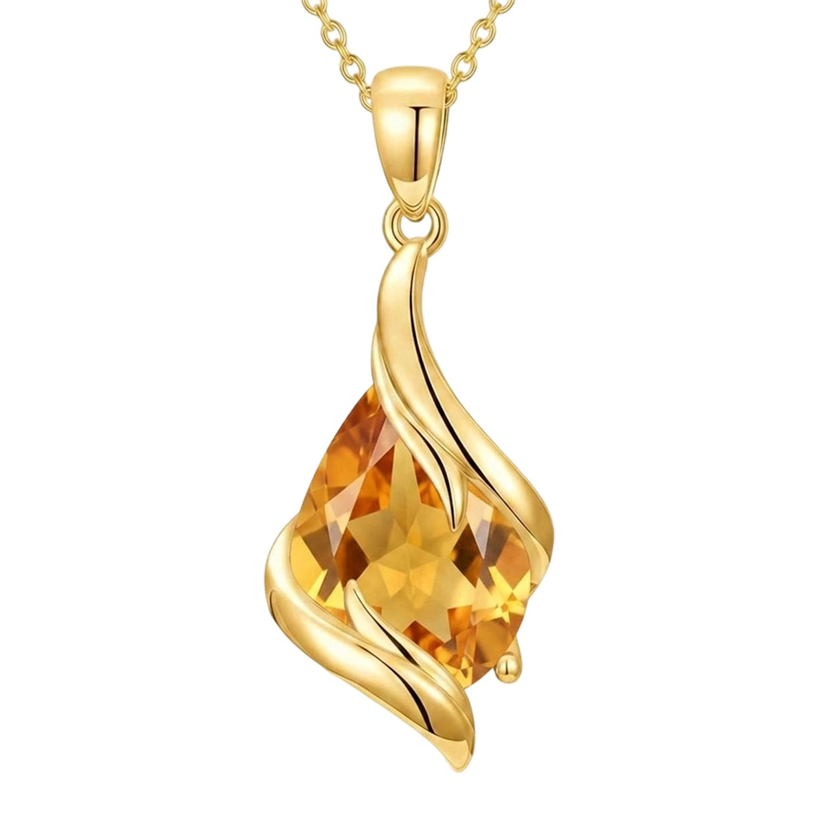 HPQQ Birthstone Necklace for Women Sterling Silver Teardrop Pendant Jewelry – 11-Citrine-November, Metal, Large