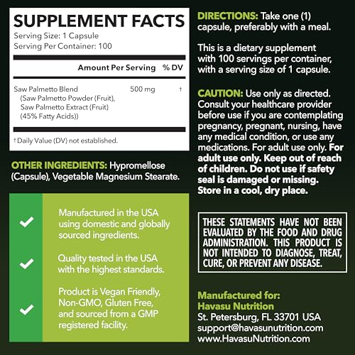 Saw Palmetto for Men Prostate Health Supplement, 500mg Per - Product Imagery