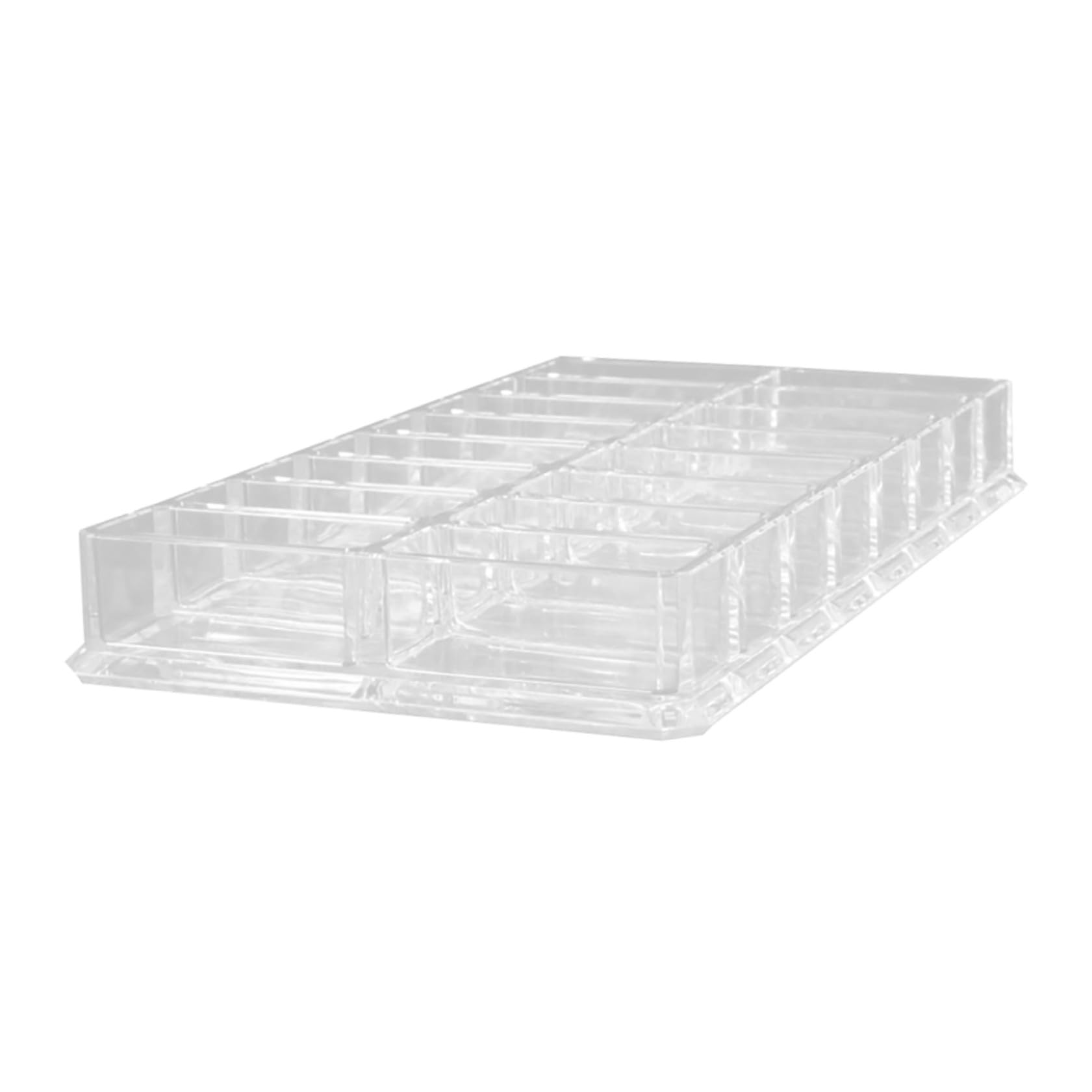 TEHAUX acrylic makeup display case with 16-grid double-row caddy for compact powders and cosmetic storage on vanity table