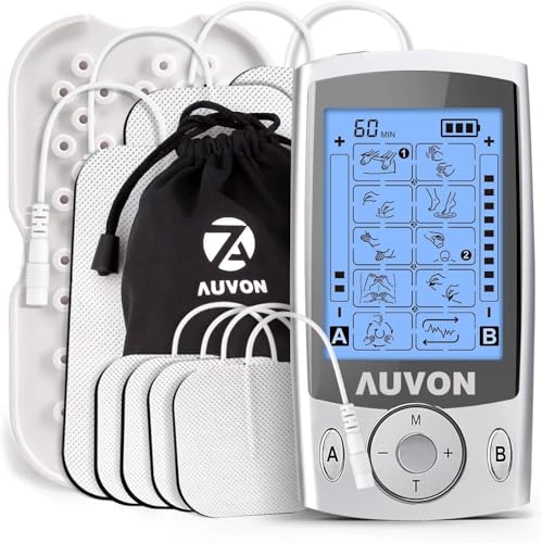 AUVON Dual Channel TENS Unit Muscle Stimulator Machine with 20 - Product Imagery