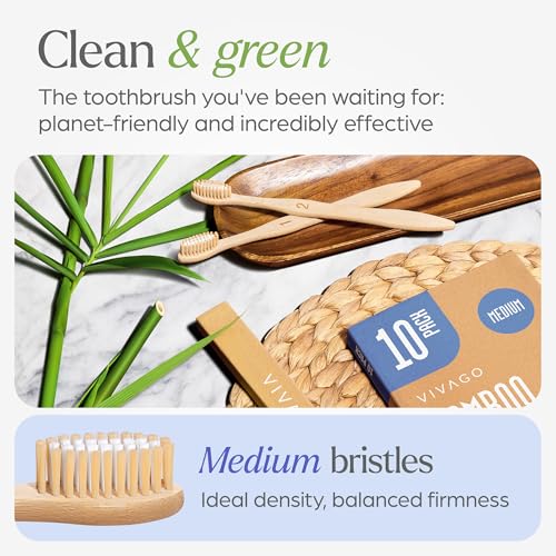 VIVAGO Bamboo Toothbrushes - Medium Bristles Toothbrushes for - Product Imagery