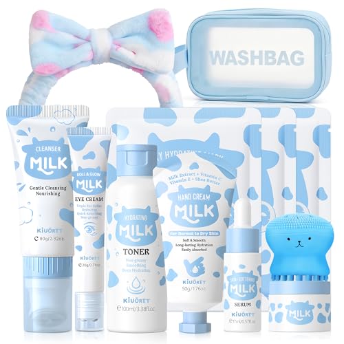 KIUORET Milk Skincare Set for Kids & Teens 12PCS - Milk Skin Care for Girls Ages 8-12, Milk Extract Skincare for Beginne