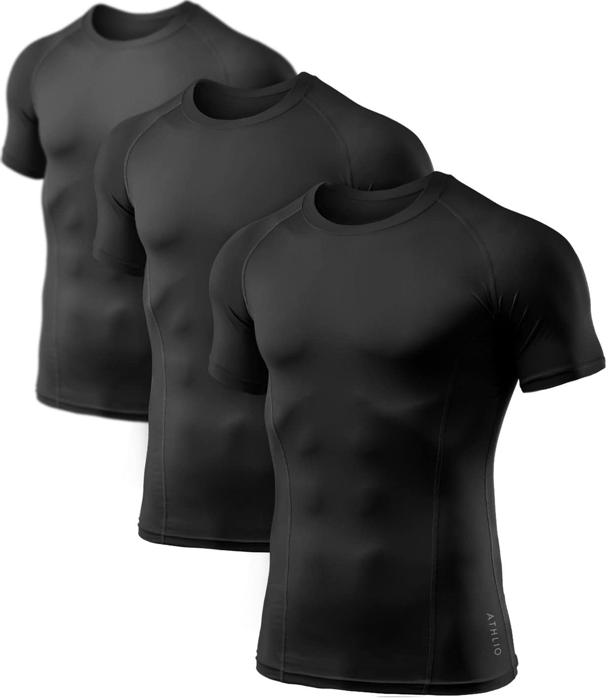 ATHLIO Men's Cool Dry Short Sleeve Compression Shirts, Sports Baselayer T-Shirts Tops, Athletic Workout Shirt – 3pack Bl