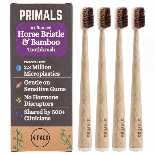 PRIMALS Horse Bristle & Bamboo Toothbrush (4-Pack) - Luxurious & - Product Imagery