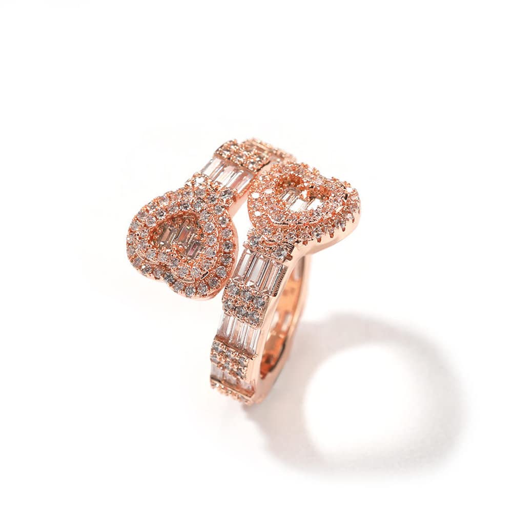 Lulu Mel Iced Out Jewelry Baguette Cz Adjustable Heart Ring, All Match Bling Bling Dainty Gold Pinky Ring Party Rose Gol