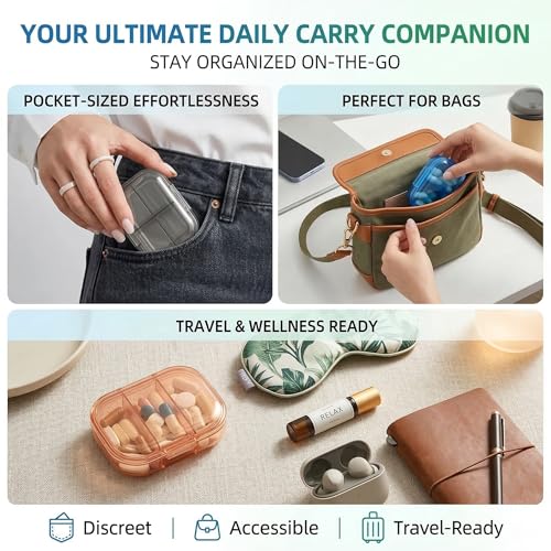 3 Pack 3 Compartment Small Pill Box, Portable Pill Case for - Product Imagery