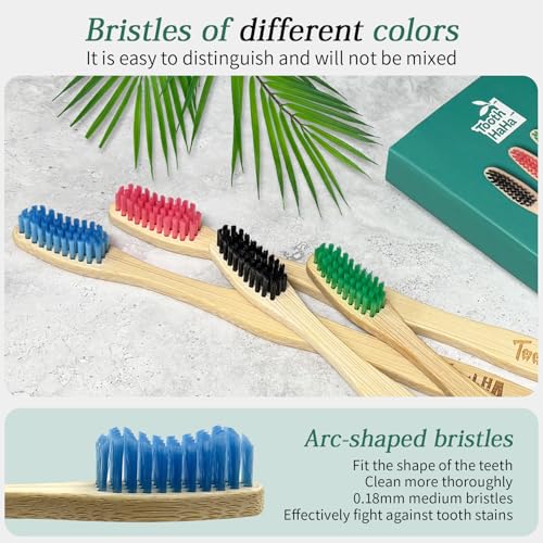 Bamboo Toothbrushes Medium Bristles 4 Pack - BPA Free Medium - Product Imagery
