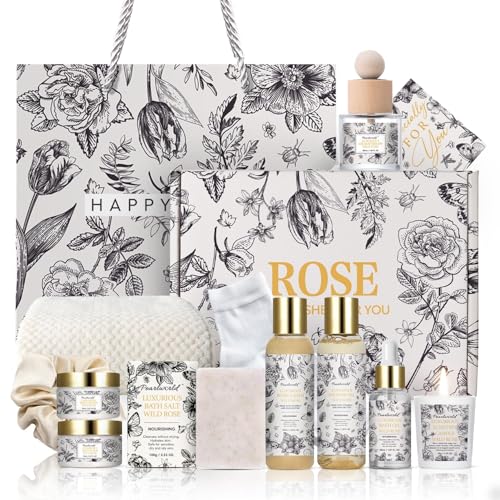 PEARLWORLD Spa Gift Set for Women- Luxury Rose 14 Pcs Bath Set, Home Spa Kit, Christmas Gift for Women, Birthday Gifts –