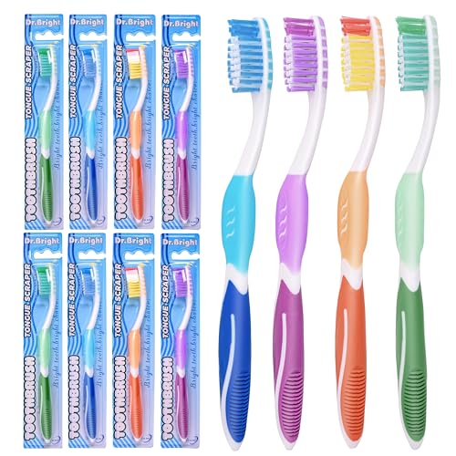 Medium Adult Toothbrushes with Tongue Cleaner, 8 Pack - Product Imagery