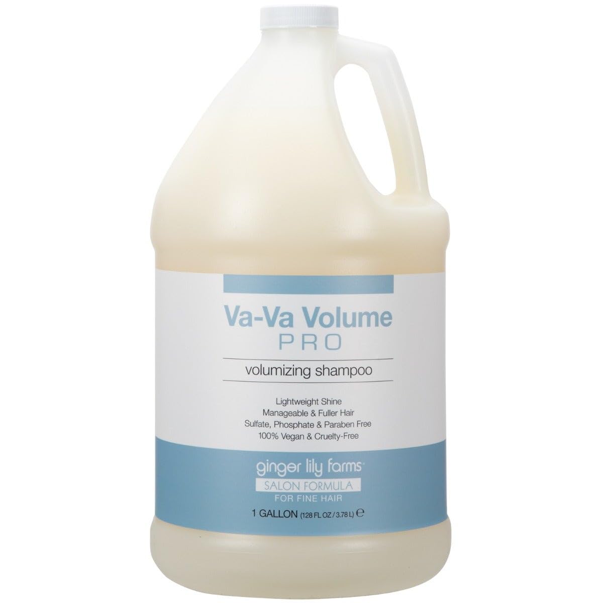 Ginger Lily Farms Va-Va Volume Pro Shampoo gallon bottle, natural hair care shampoo for added volume and fullness.
