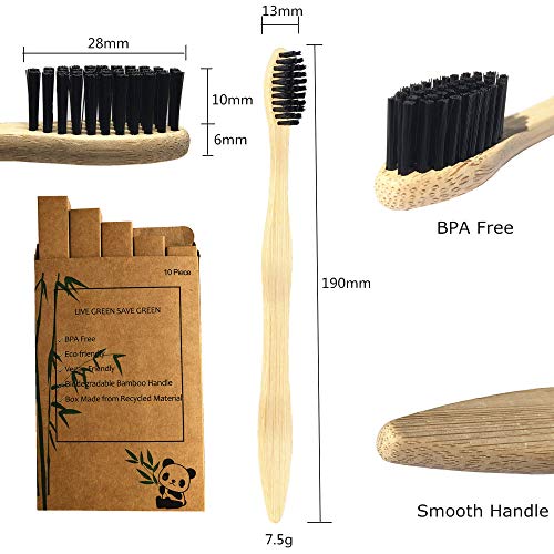 Bamboo Toothbrushes 10 Pack, Medium Soft Bristles BPA Free - Product Imagery