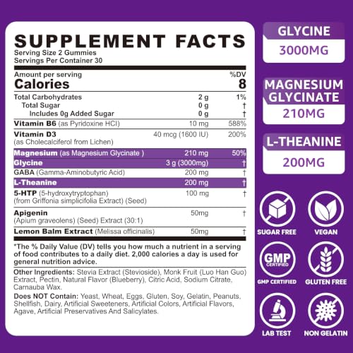 Glycine Gummies, Glycine 3g Supplements, Sleep Gummies for - Product Imagery