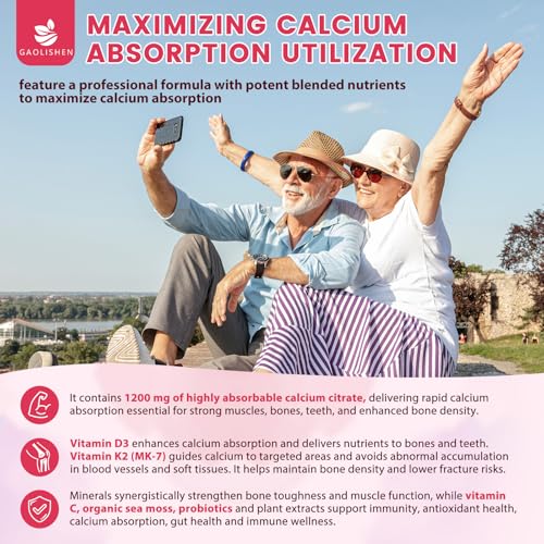 (2 Pack) Calcium Citrate 1200mg with Vitamin D3 K2 Gummies for - Product Imagery