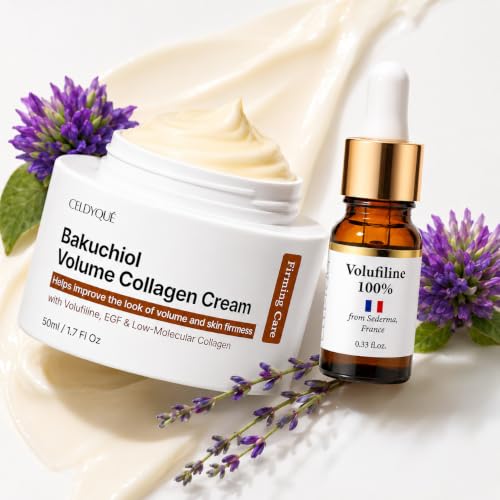 CELDYQUE Bakuchiol Volume Collagen Cream & Volufiline Concentrate Serum Set – Alcohol Free, Artificial Color Free, Chemi