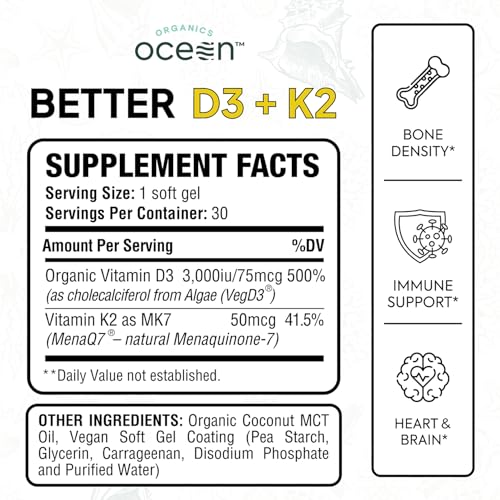 Organics Ocean Better D3 + K2-100% Organic Vitamin D3 and K2 - Product Imagery