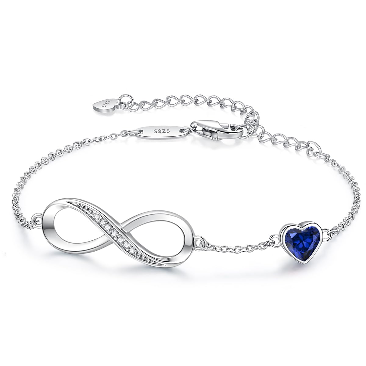 CDE 925 Sterling Silver Infinity Birthstone Bracelet Jewelry Gift for Women – 09-Set.-Sapphire Blue, 7.09inches