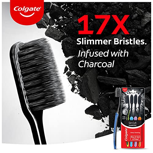 Colgate SlimSoft Charcoal Toothbrush Set of 4 | Soft Bristles | - Product Imagery