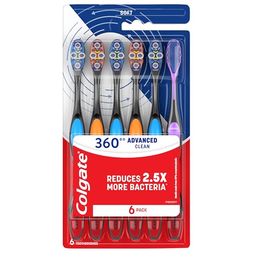 Colgate 360 Advanced Clean Floss Tip Soft Toothbrushes, 6 Pack - Product Imagery