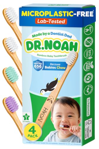 Dr. Noah Microplastic-Free Bamboo Baby Toothbrush, Dentist - Product Imagery