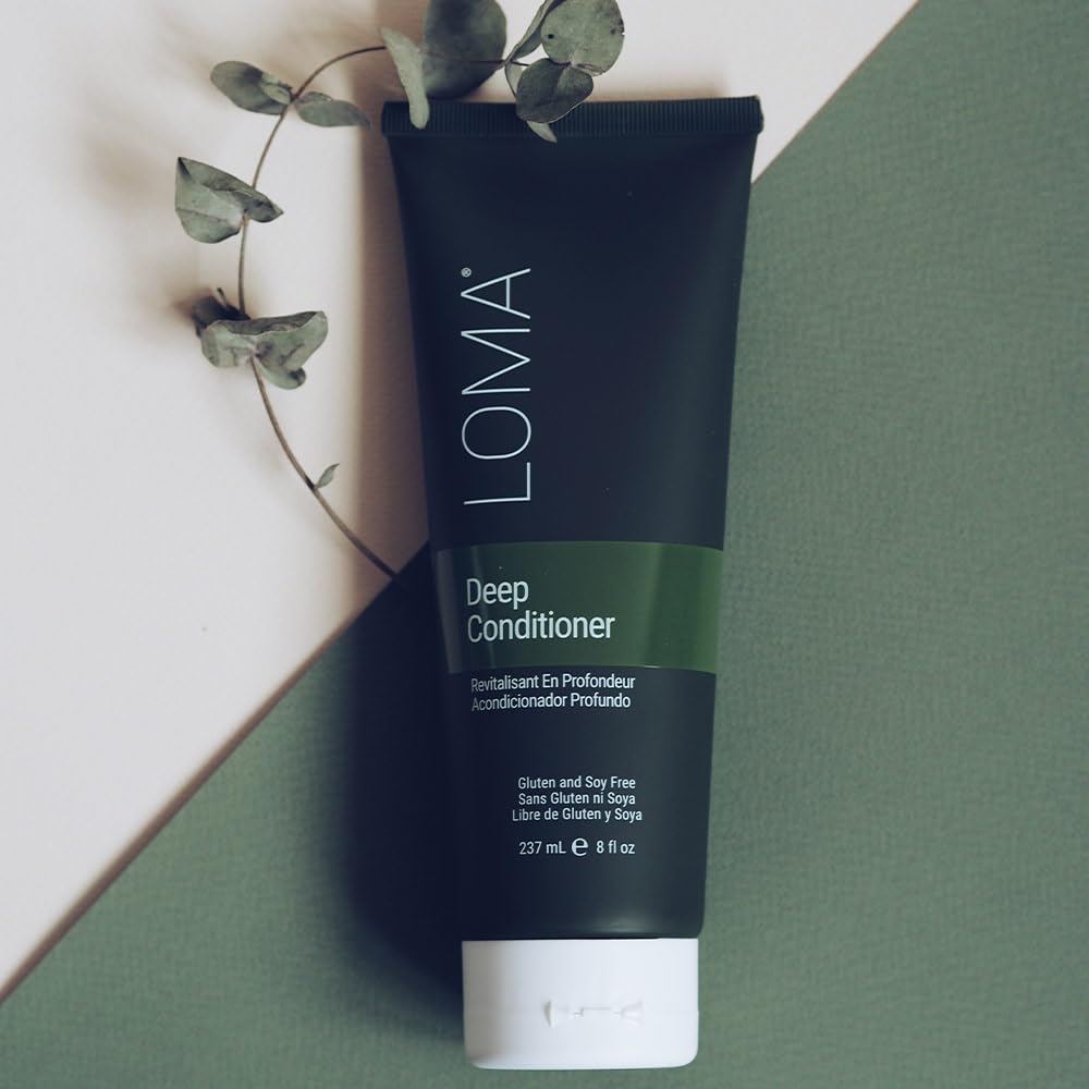 Loma Deep Conditioner with Baobab and Creatine, 8.45 oz, in a white jar with a screw-on lid, showing the product label.