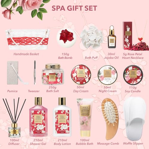 21Pcs Spa Gifts Skin Care Set - Luxurious Rose Spa Gift Baskets - Product Imagery