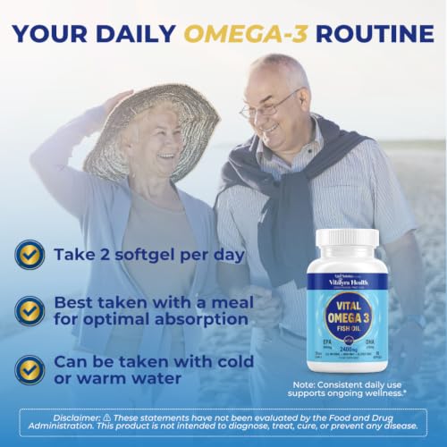 VITAL NUTRITIVE Omega 3 Fish Oil 2400mg - 864mg EPA 576mg DHA - Product Imagery