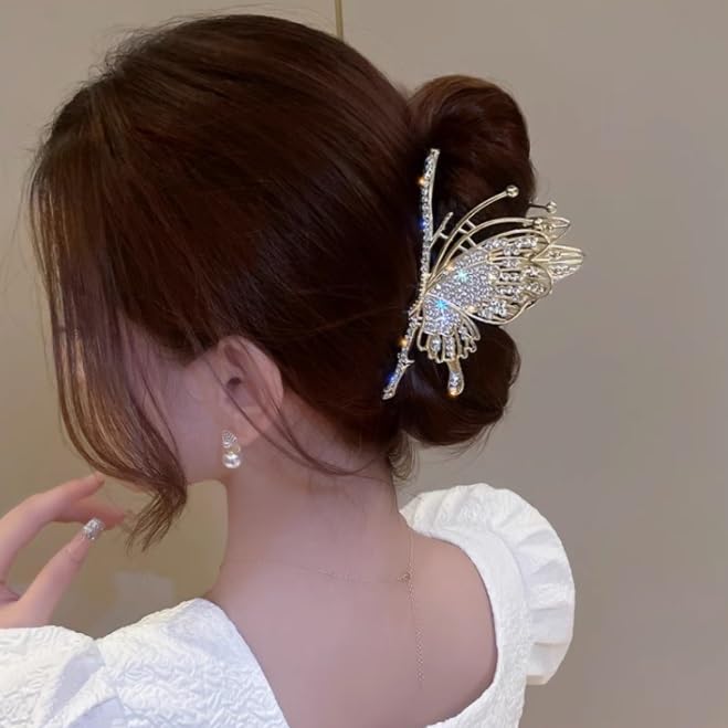 QERTYHJK Rhinestone full star grasp clip back of the hair volume plate half tie large shark headdress hairpin