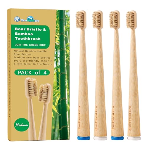 Boar Bristle Bamboo Toothbrushes Plastic Free 4 Pack - Product Imagery