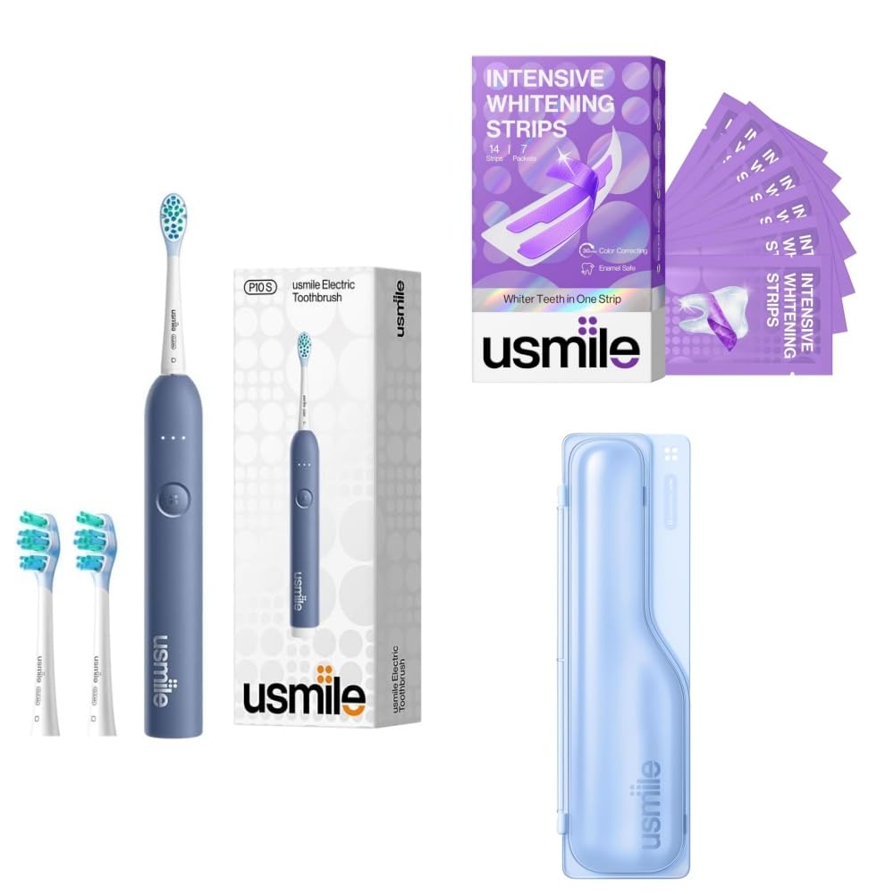 Usmile P10S Blue Toothbrush, Whitening Strips & Case Bundle